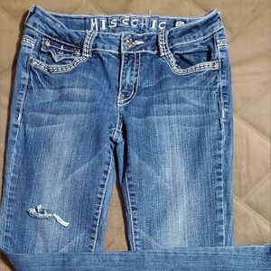 Miss Chic Women's Blue Jeans. Detailed Pockets. Boot Cut. Sz 5